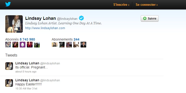 Tweet grossesse Lindsay Lohan