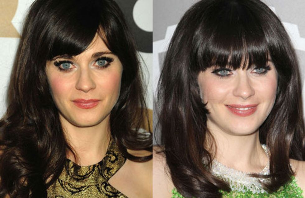 Zooey Deschanel hair style history: Block fringe bonanza