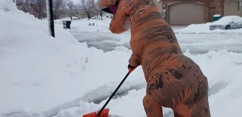 Este T-Rex bailando en la nieve es lo más gracioso que vas a ver hoy