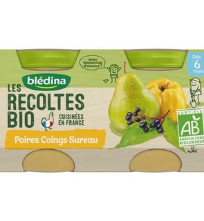 Blédina Les Récoltes Bio 2 Petits Pots Poires Coings Sureau dès 6 mois 2 x 130 g - Pack de 12