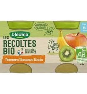 Blédina Les Récoltes Bio 2 Petits Pots Pommes Bananes Kiwi dès 6 mois 2 x 130 g - Pack de 12