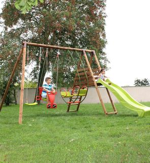 Hellebore Station de jeux en bois pour enfant - 3 agrès et 1 toboggan