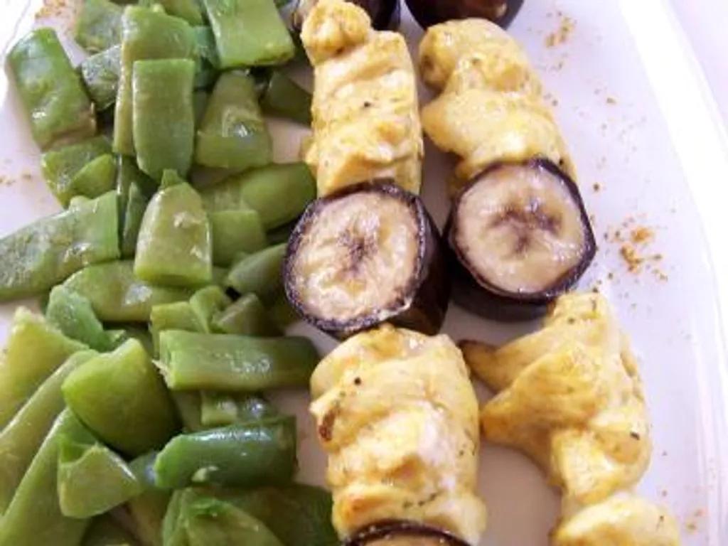 brochettes de poulet curry et banane