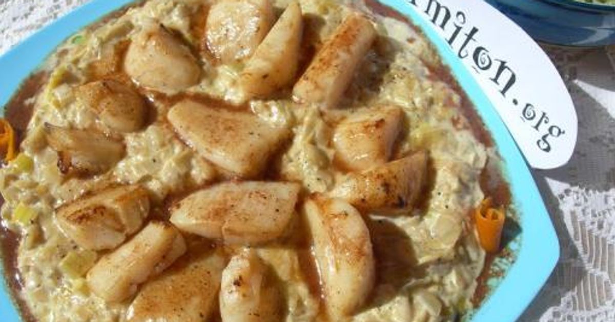 SaintJacques à la fondue de poireau au gingembre recette de SaintJacques à la fondue de