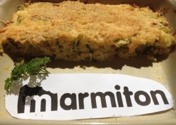 Gratin de courgettes, riz et lardons