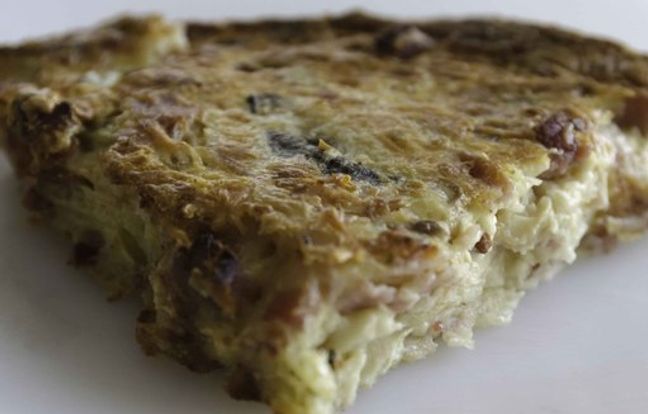 Quiche sans pâte aux champignons, lardons, jambon et fromage : Recette ...