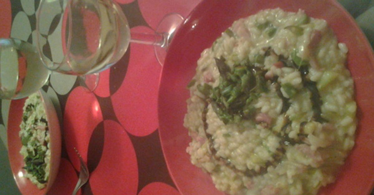 Risotto aux asperges, lardons et comté recette de Risotto aux