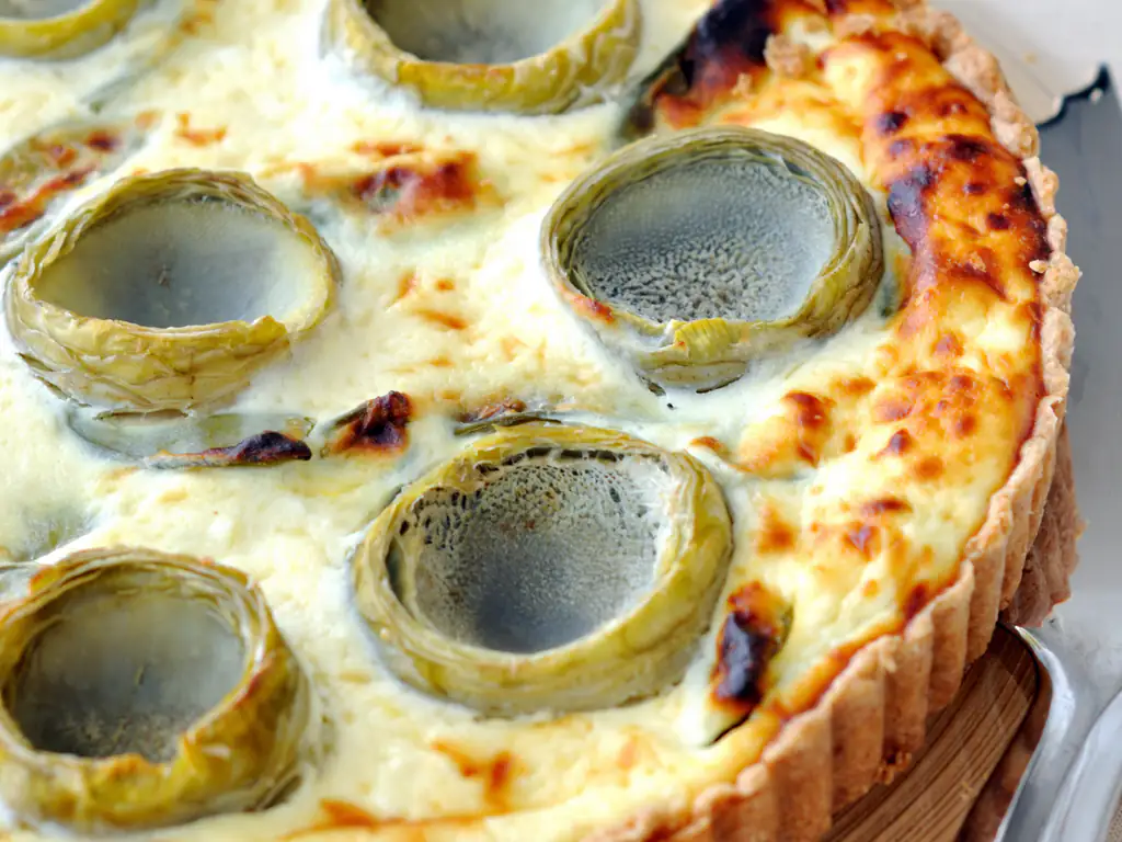 quiche aux fonds d'artichauts et bleu d'auvergne