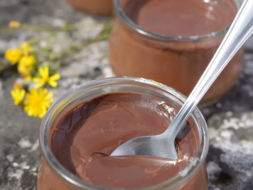 petits pots de crème au chocolat et au lait végétal de noisettes