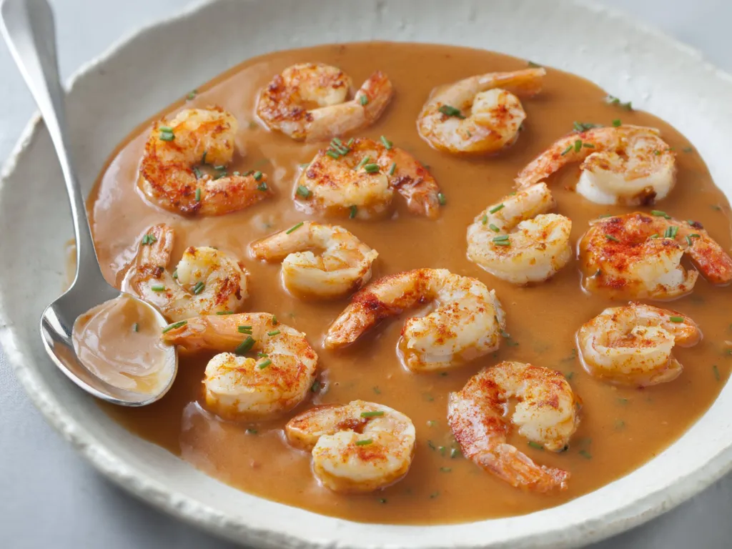 crevettes à la bisque de homard relevée