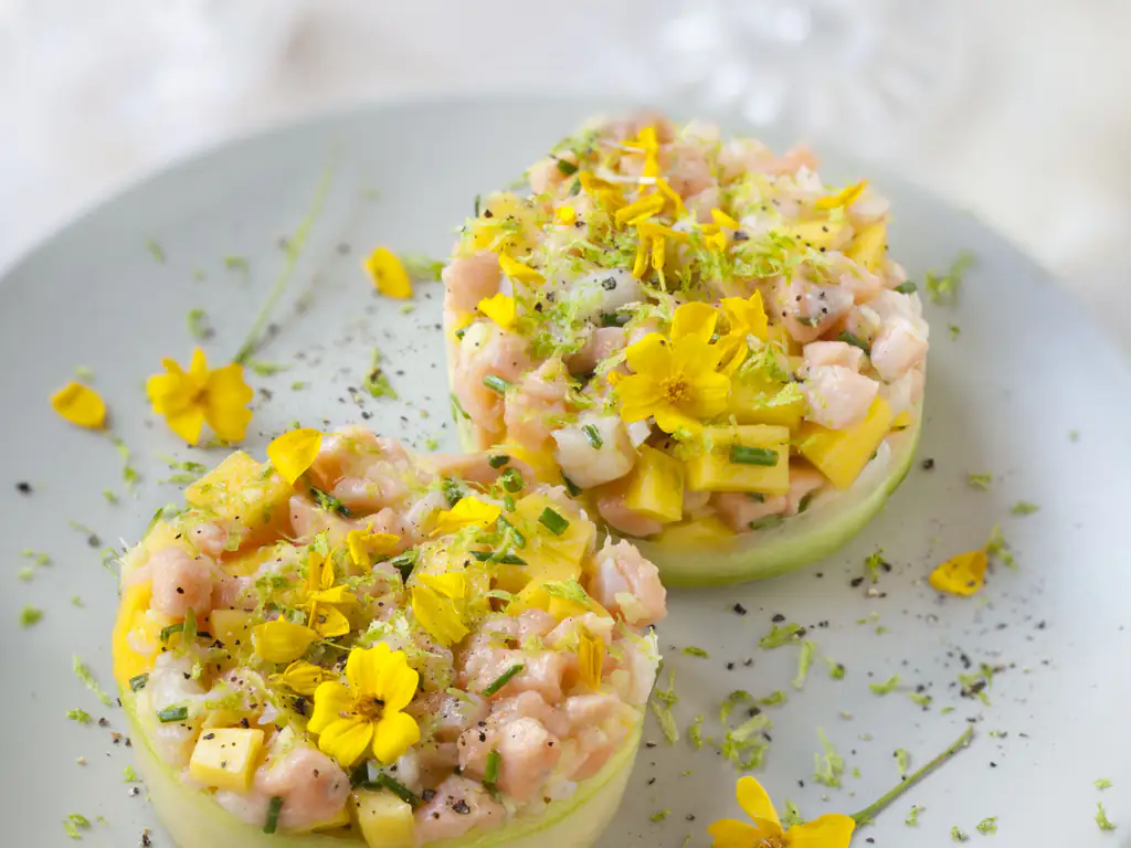 tartare saumon crevettes et mangue