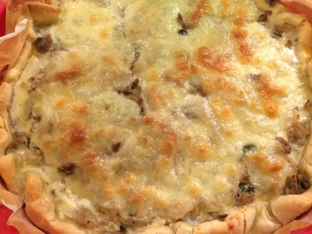 quiche rapide boeuf/oignons/champignons