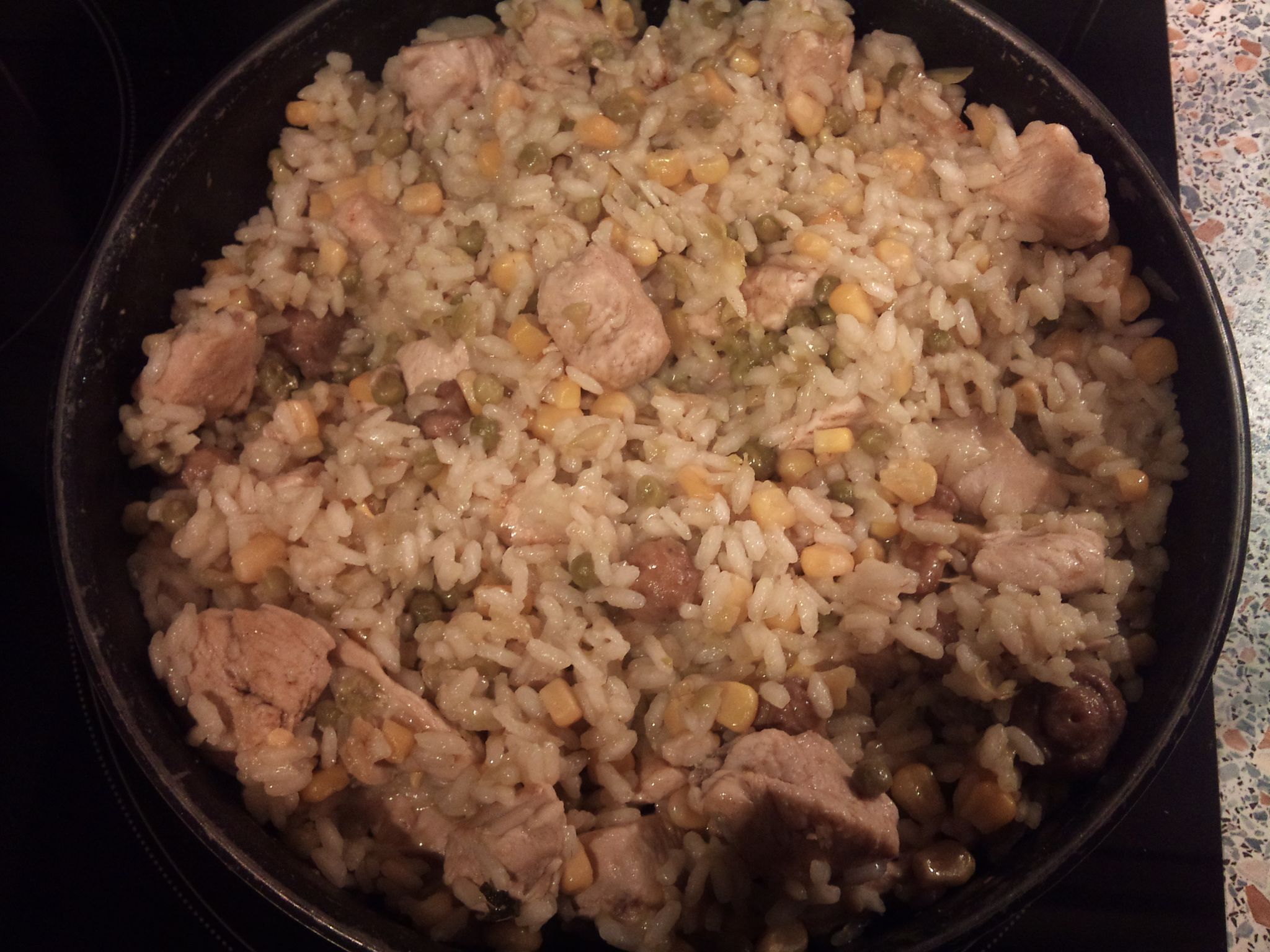 Risotto au poulet, maïs et champignons : Recette de Risotto au poulet ...