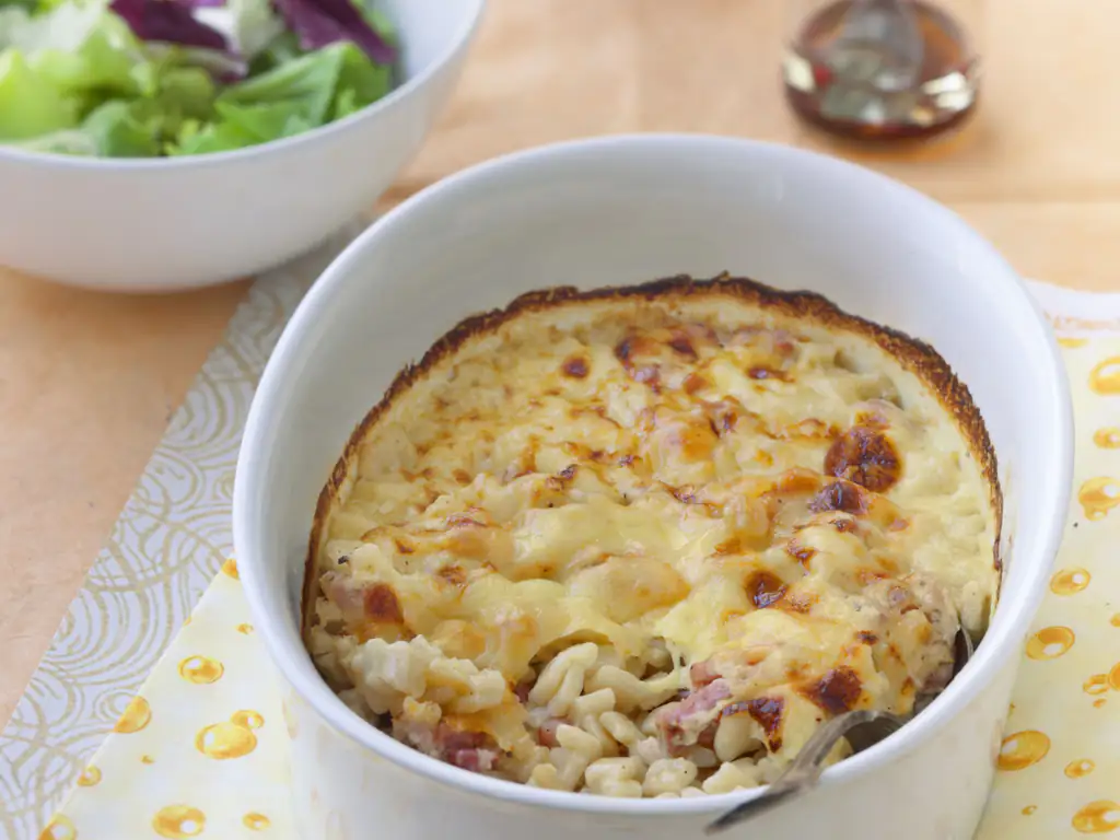 crozets carbonara gratinés au beaufort