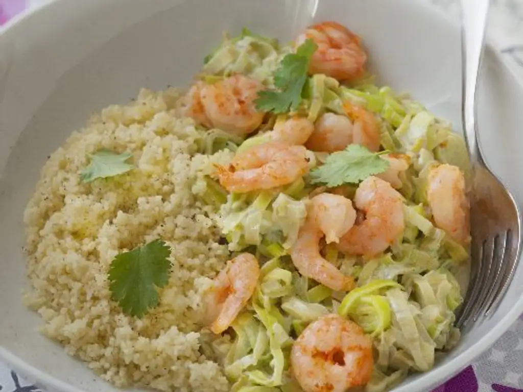 crevettes aux poireaux