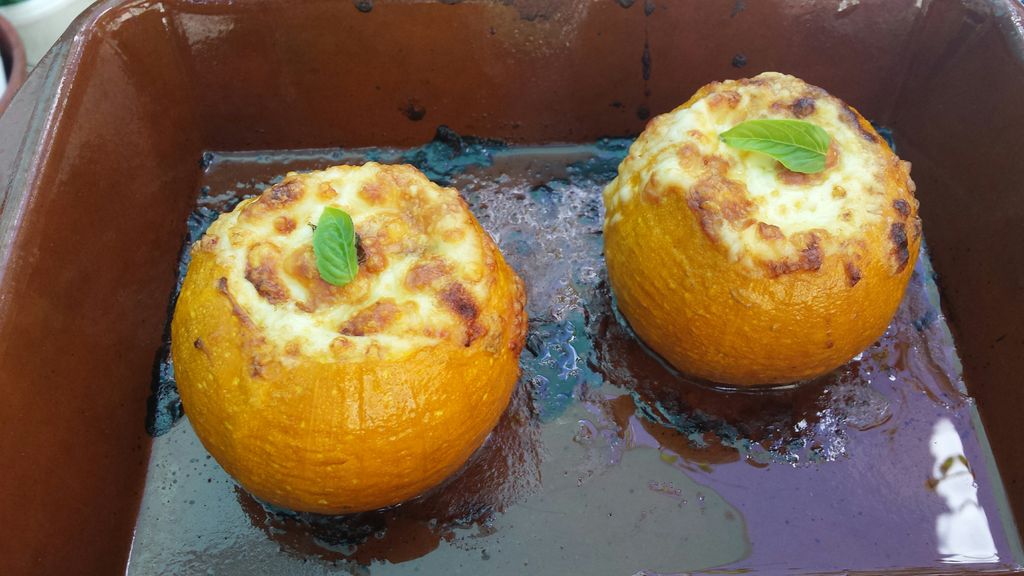Courgettes rondes farcies aux lardons