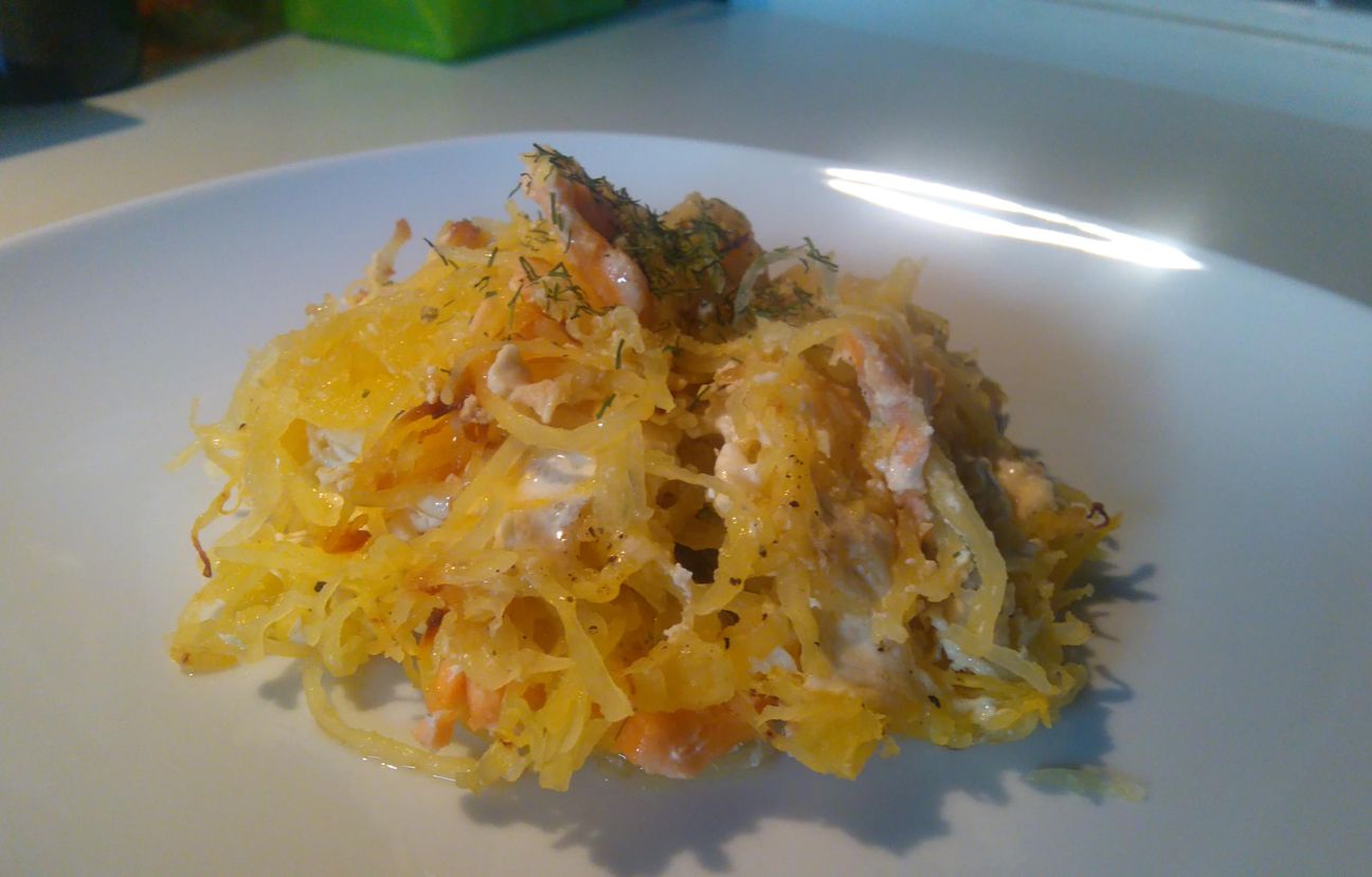 Courge spaghetti au saumon Recette de Courge spaghetti au saumon