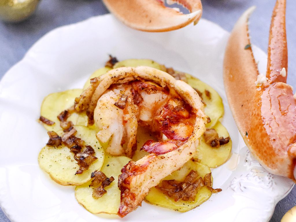Fine tartelette de pommes de terre au homard rôti Recette de Fine tartelette de pommes de