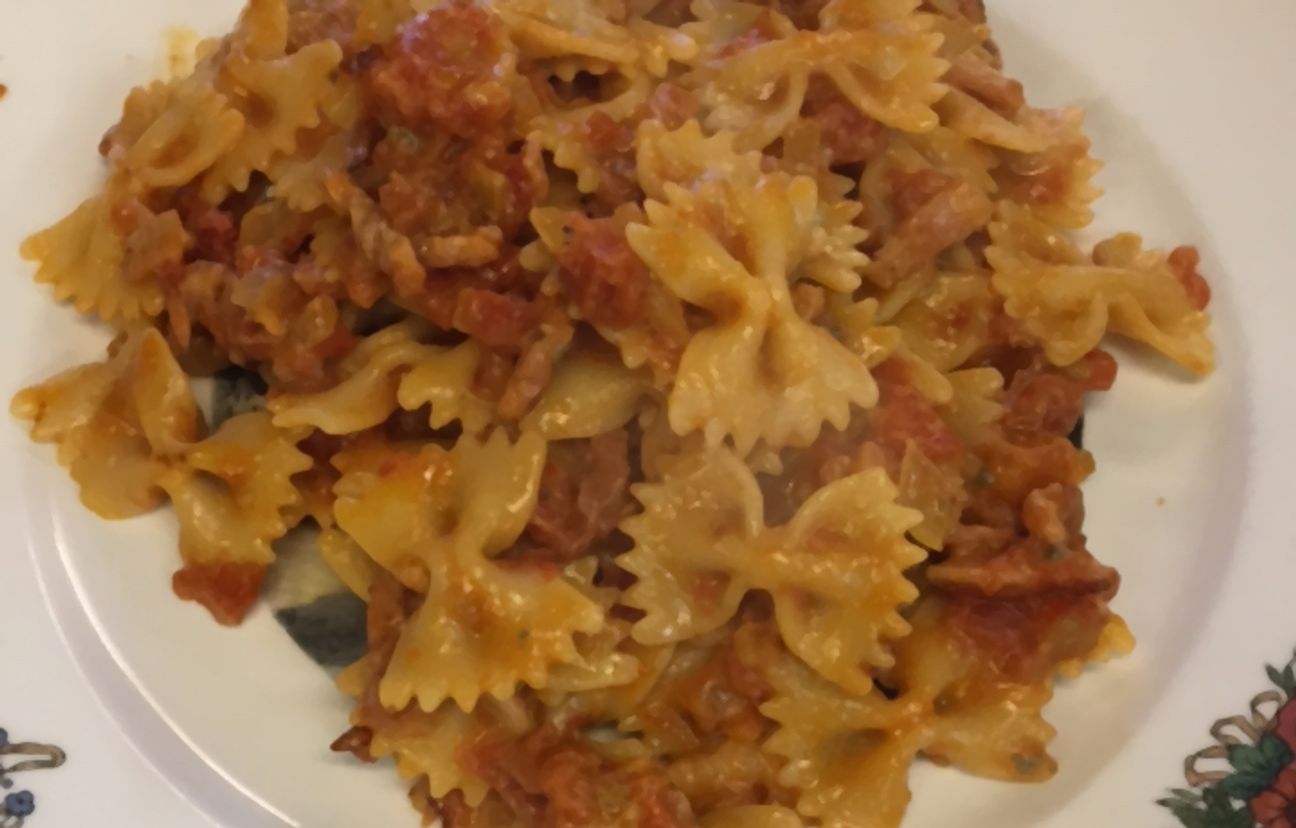 Pâtes sauce tomate roquefort lardons Recette de Pâtes sauce tomate