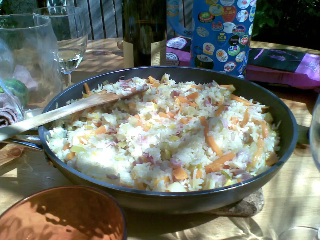 risotto poireaux, jambon, carottes
