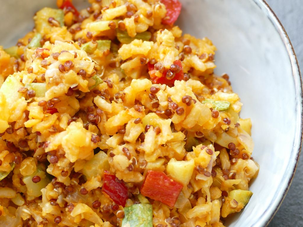 Trio lentilles quinoa riz pimenté aux petits légumes, vegan et ...