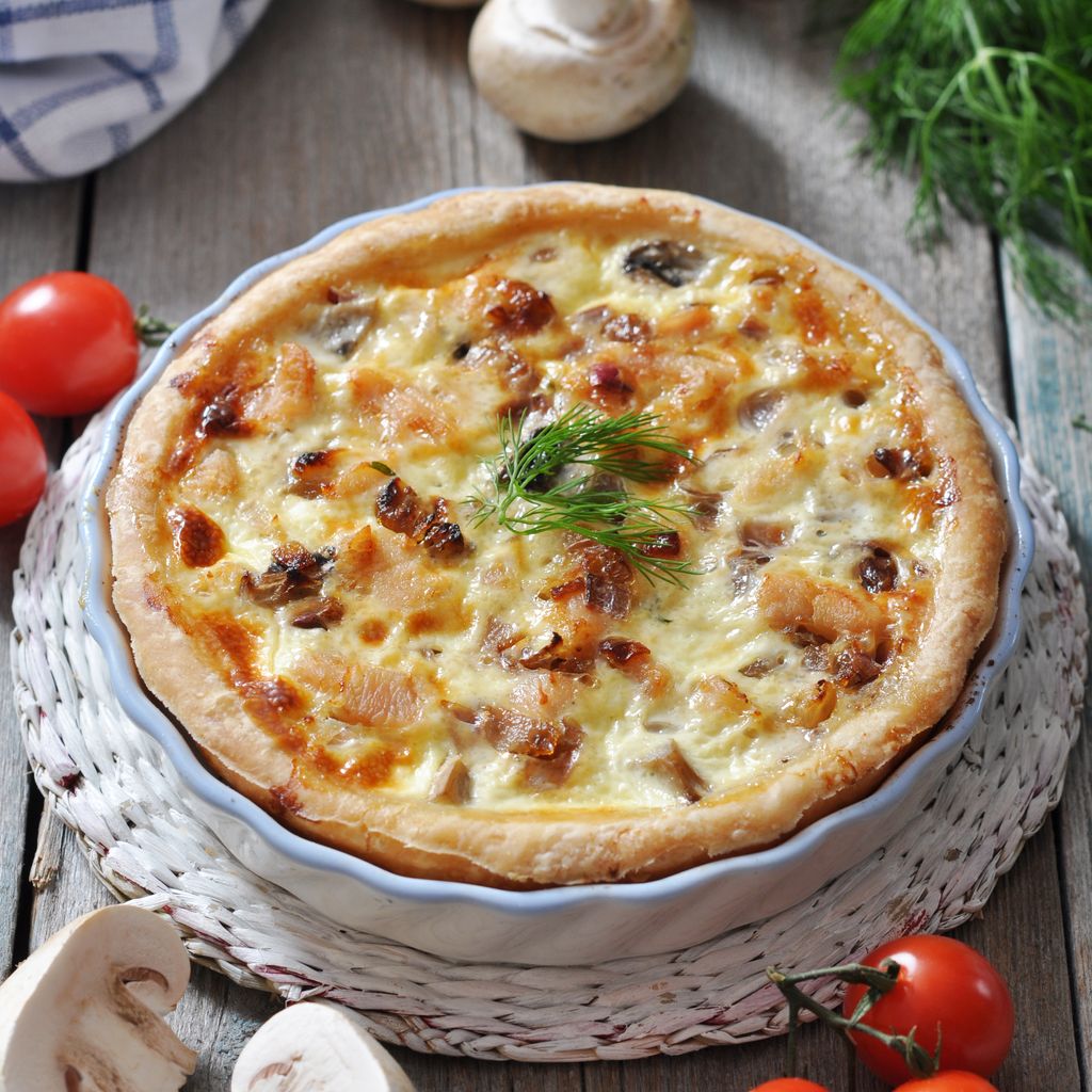 Quiche aux champignons et jambon cru : Recette de Quiche aux champignons et  jambon cru