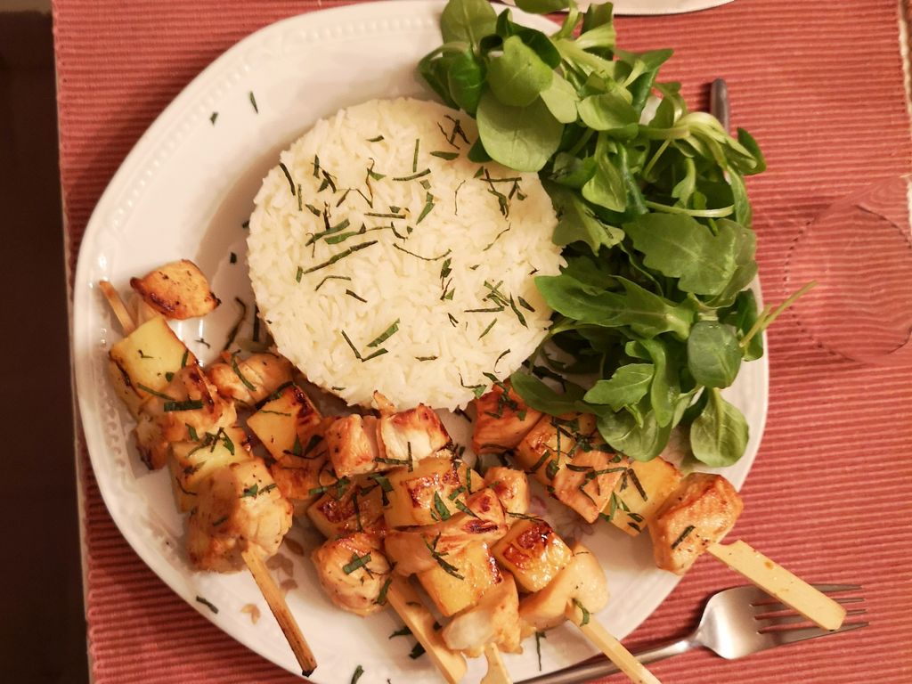 Brochette poulet ananas (goût mojito) Recette de Brochette poulet