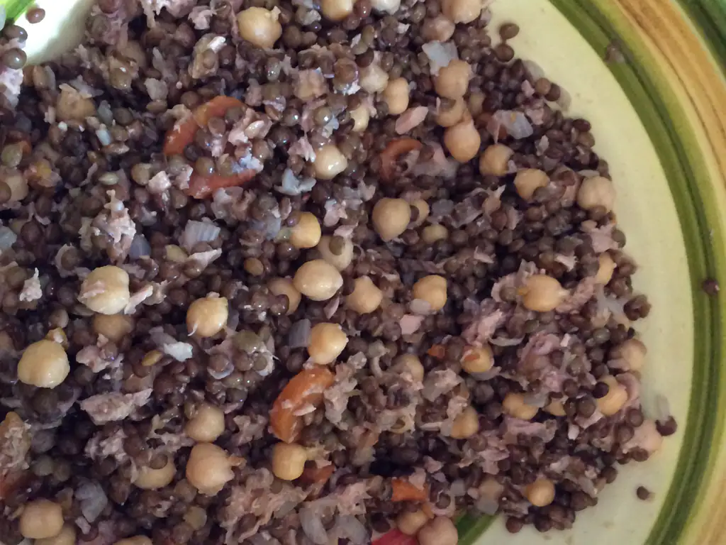 salade lentilles, pois chiches, thon