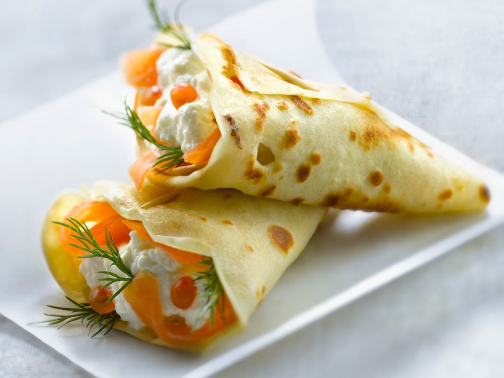 bouchées de crêpes au saumon et au fromage frais : Recette de bouchées