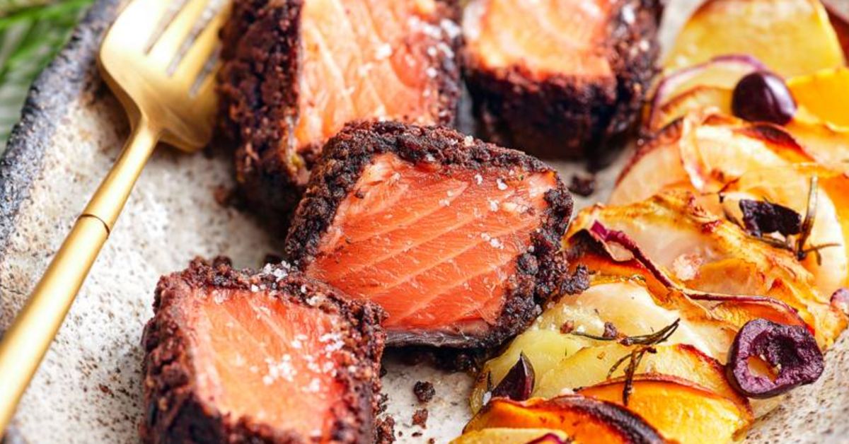 Saumon en croûte de tapenade & tian de légumes rôtis recette de