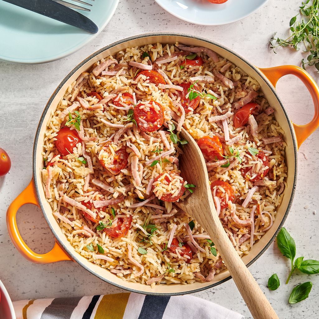 Riz pilaf aux tomates cerise et jambon