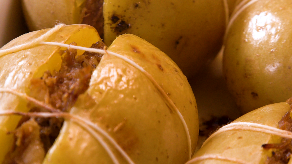 Pommes de terre farcies au confit de canard