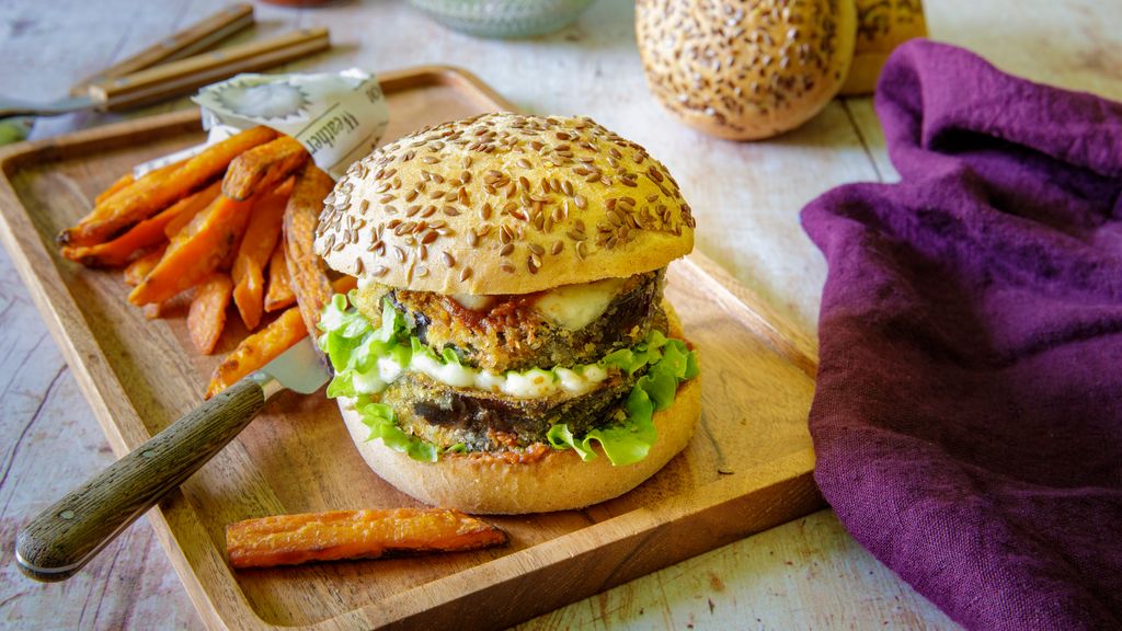 Double crousti-burger aubergine et mozzarella