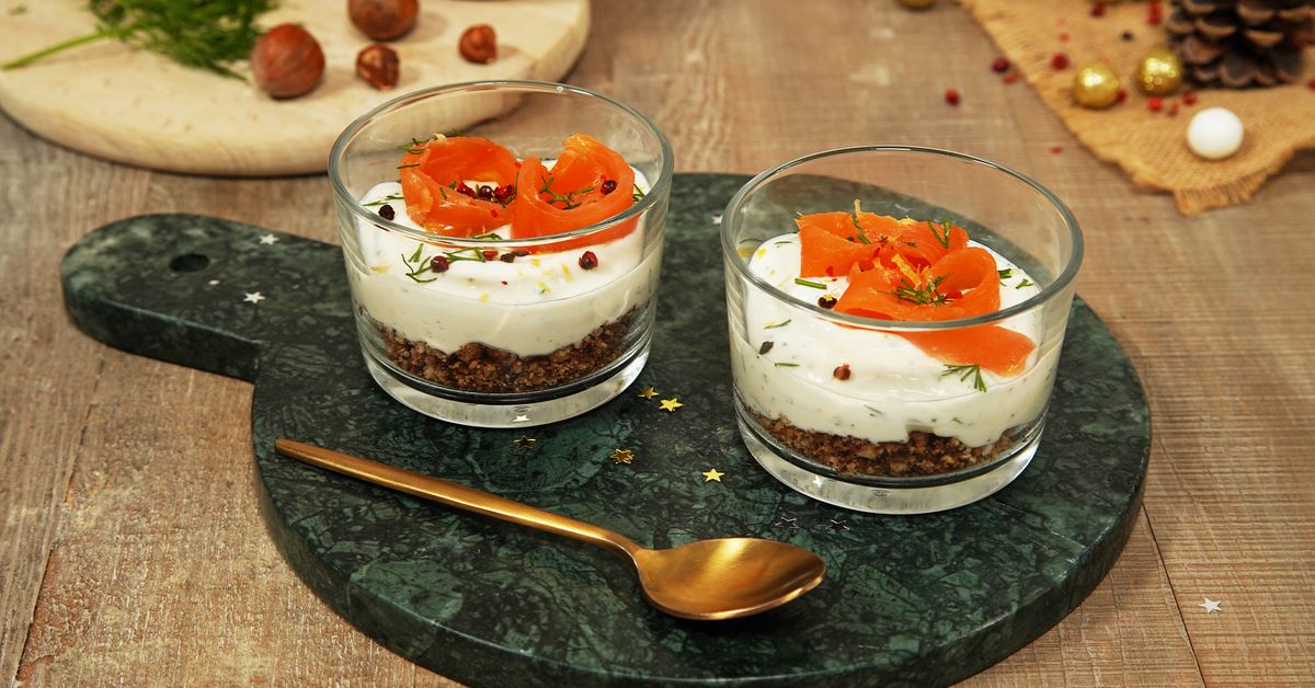 Cheesecake rapide au verre, Skyr, herbes et truite fumée recette de