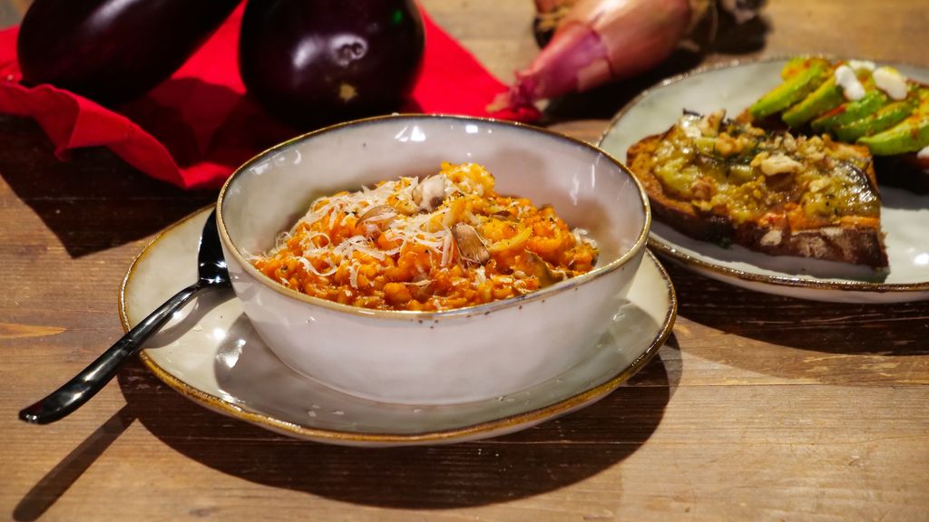 Poisson sur son lit de risotto à la tomate et duo de bruschetta