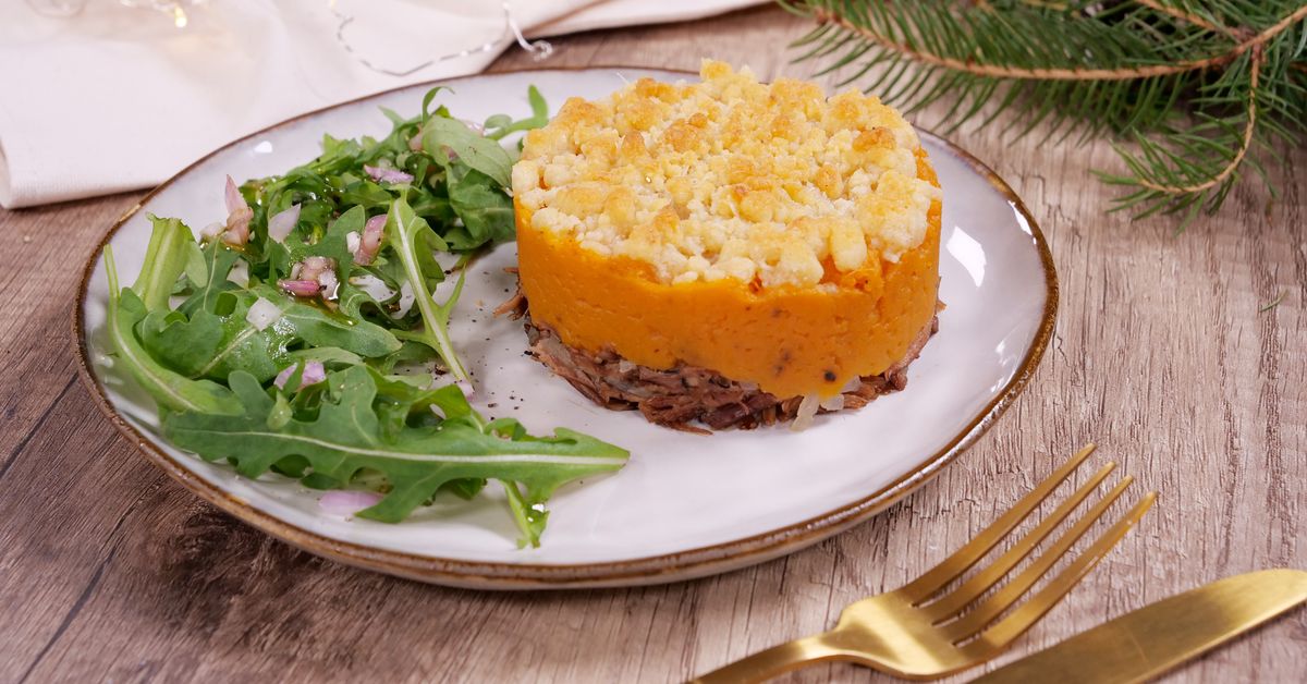 Crumble hachis parmentier de canard patate douce aux épices : recette