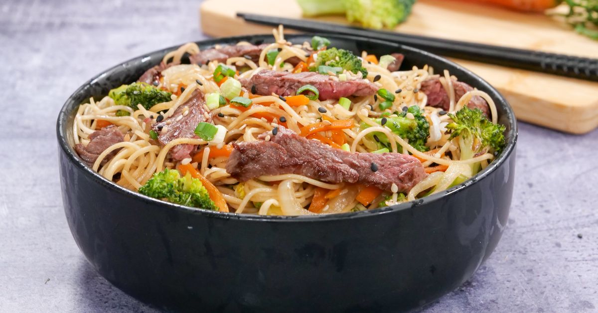 Wok De Boeuf Avec Ses Nouilles Et Légumes : Recette De Wok De Boeuf ...