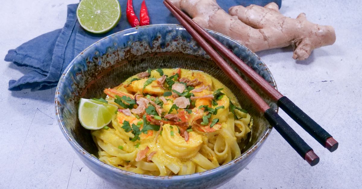 Nouilles aux crevettes et au coco curry : recette de Nouilles aux ...