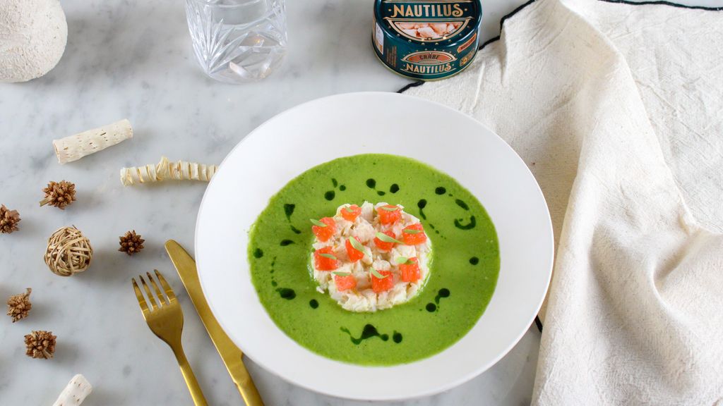 Gaspacho vert, crabe et pamplemousse