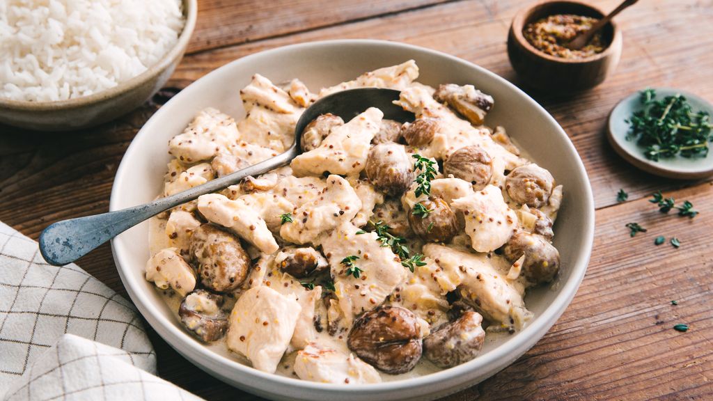Sauté de dinde à la moutarde et aux châtaignes