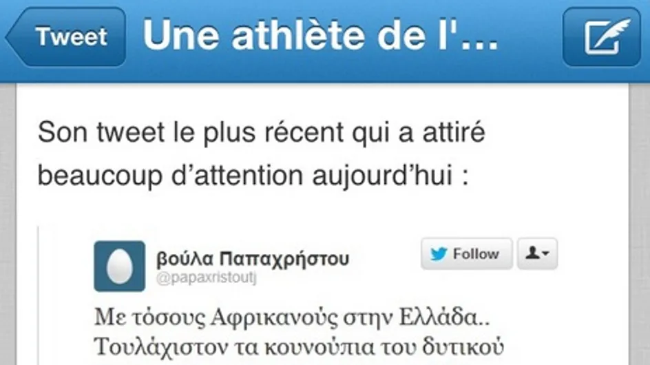JO : Une athlète grecque exclue pour tweet raciste