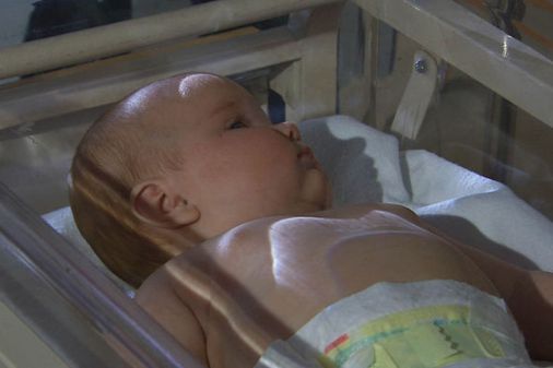 Baby Katy in hospital with meningitis