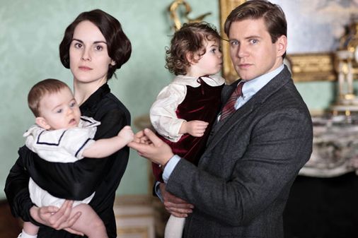 Lady Mary and Tom Branson with their children in series 4