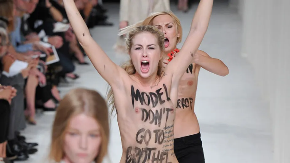 Topless protesters gatecrash Nina Ricci catwalk at Paris Fashion Week