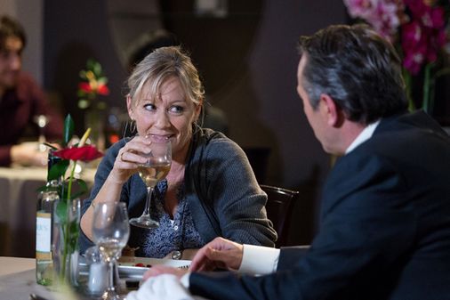 Carol and David enjoy a flirty meal