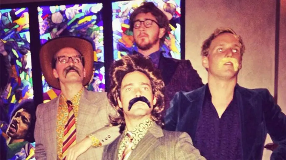 Made in Chelsea boys attend the Anchorman 2 film premiere in matching 70s costumes