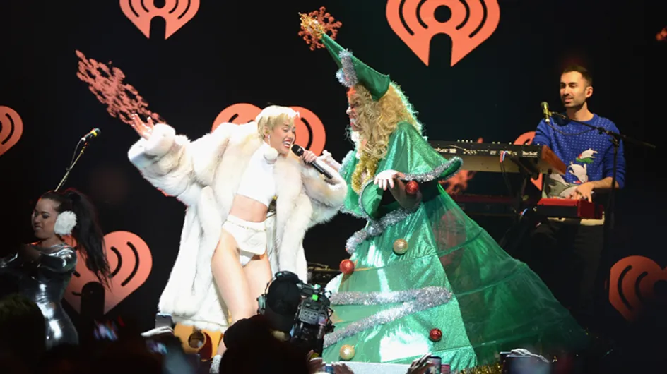 Miley Cyrus has holiday spirit: Star passes out in Christmas card photo after Jingle Ball