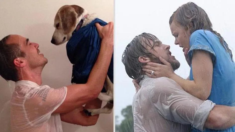 Photos : Il recrée des scènes romantiques cultes avec son chien !