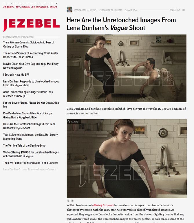 Lena Dunham auf jezebel.com