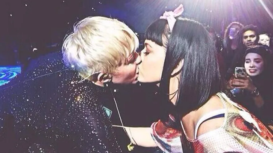 Miley Cyrus and Katy Perry smooch at Bangerz concert